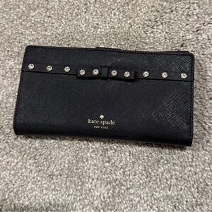 Kate Spade New York Womens Laurel Way Jeweled Bow Clutch Wallet Black